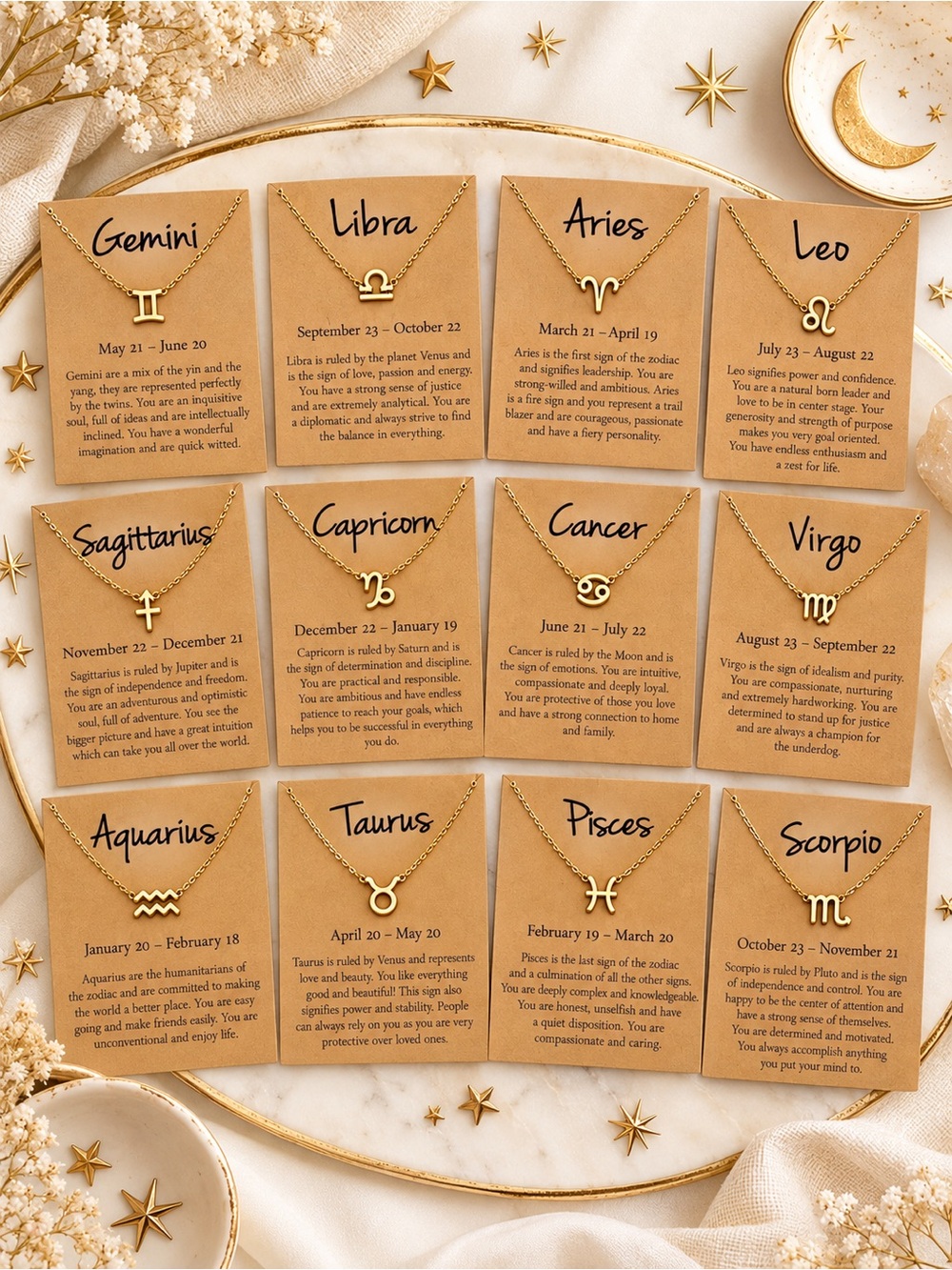 Zodiac Pendant Necklace Choose Your Sign 1–12 Gold Tone Free Shipping.